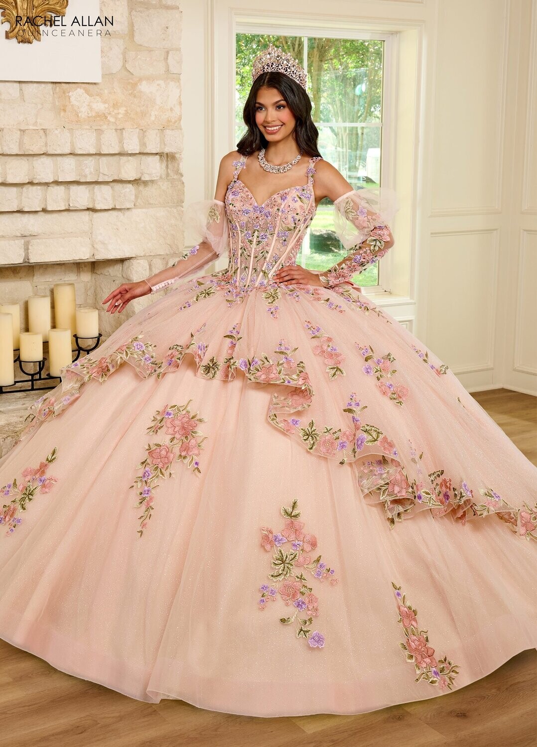 ​RQ2182 TULLE, GLITTER TULLE, APPLIQUE, BEADING Available In BLUSH MULTI, SAGE MULTI
