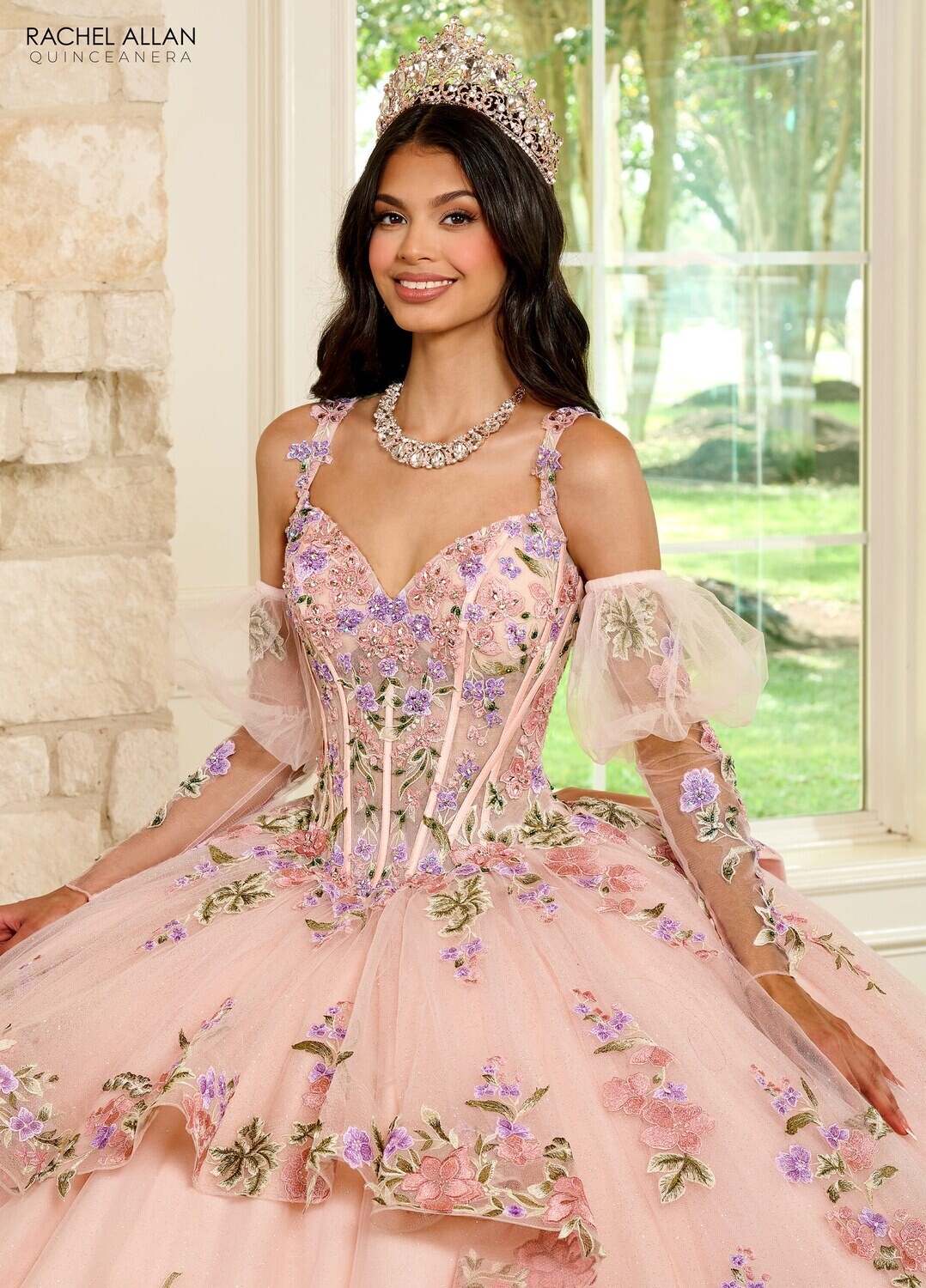 ​RQ2182 TULLE, GLITTER TULLE, APPLIQUE, BEADING Available In BLUSH MULTI, SAGE MULTI