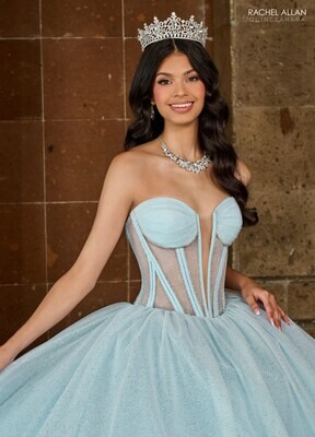RQ2183 GLITTER TULLE, TULLE, ORGANZA, BEADING DEEP CHAMPAGNE, LIGHT BLUE