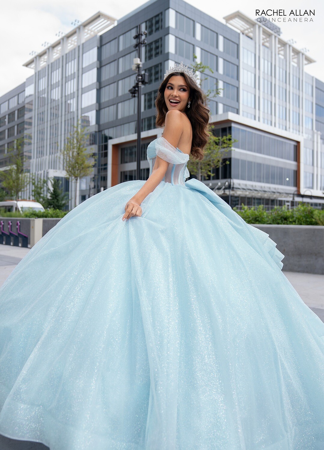 ​RQ2183 GLITTER TULLE, TULLE, ORGANZA, BEADING DEEP CHAMPAGNE, LIGHT BLUE