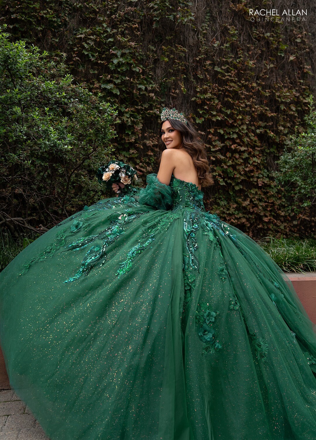 ​RQ2184 TULLE, GLITTER TULLE, APPLIQUE, BEADING, 3D FLOWERS EMERALD, WINE