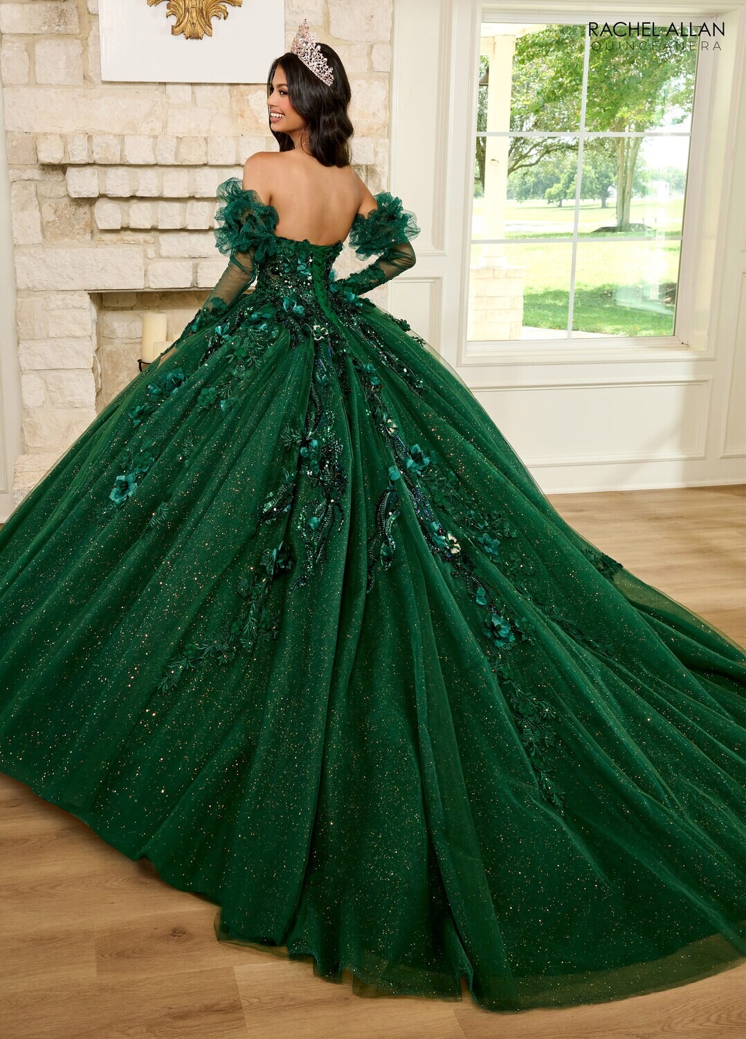 ​RQ2184 TULLE, GLITTER TULLE, APPLIQUE, BEADING, 3D FLOWERS EMERALD, WINE