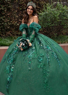 ​RQ2184 TULLE, GLITTER TULLE, APPLIQUE, BEADING, 3D FLOWERS EMERALD, WINE