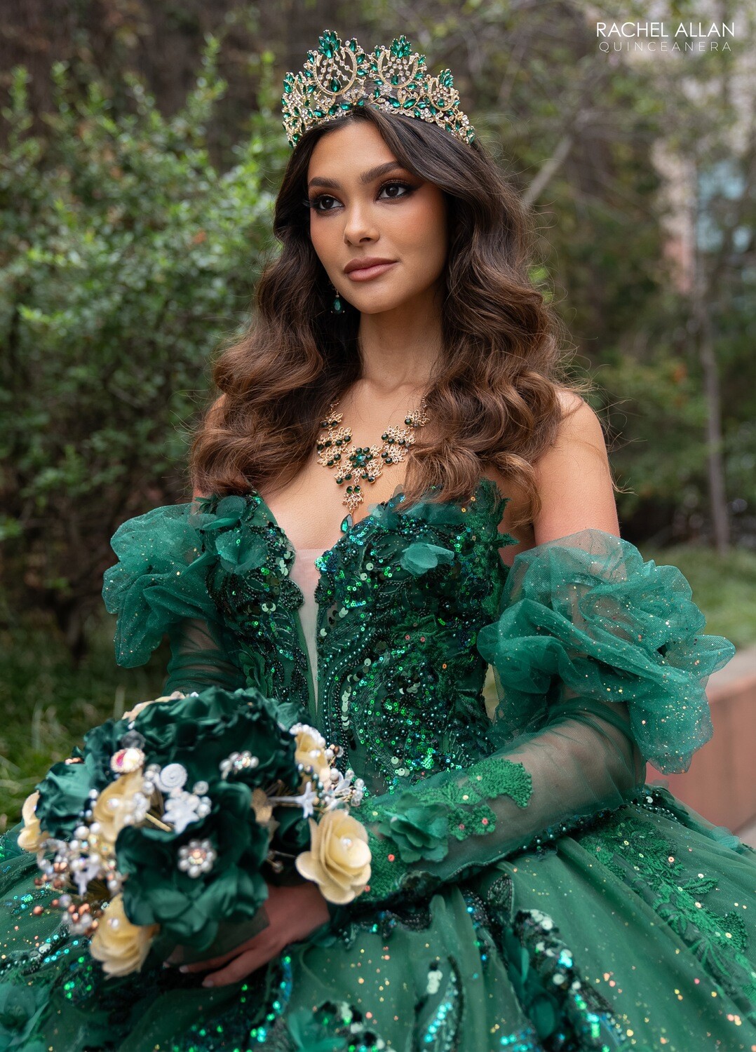 ​RQ2184 TULLE, GLITTER TULLE, APPLIQUE, BEADING, 3D FLOWERS EMERALD, WINE