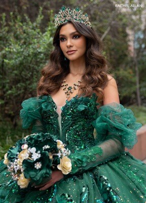 RQ2184 TULLE, GLITTER TULLE, APPLIQUE, BEADING, 3D FLOWERS EMERALD, WINE