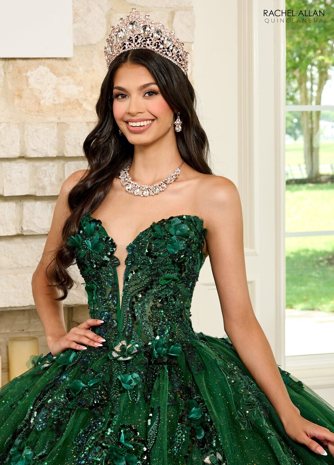 ​RQ2184 TULLE, GLITTER TULLE, APPLIQUE, BEADING, 3D FLOWERS EMERALD, WINE