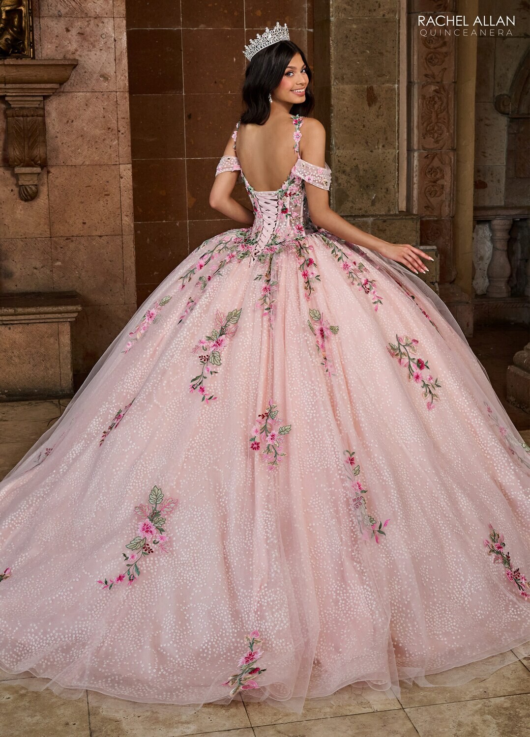 ​RQ2185 TULLE, GLITTER TULLE, APPLIQUE, BEADING BLUSH MULTI, CHAMPAGNE MULTI, LIGHT BLUE MULTI