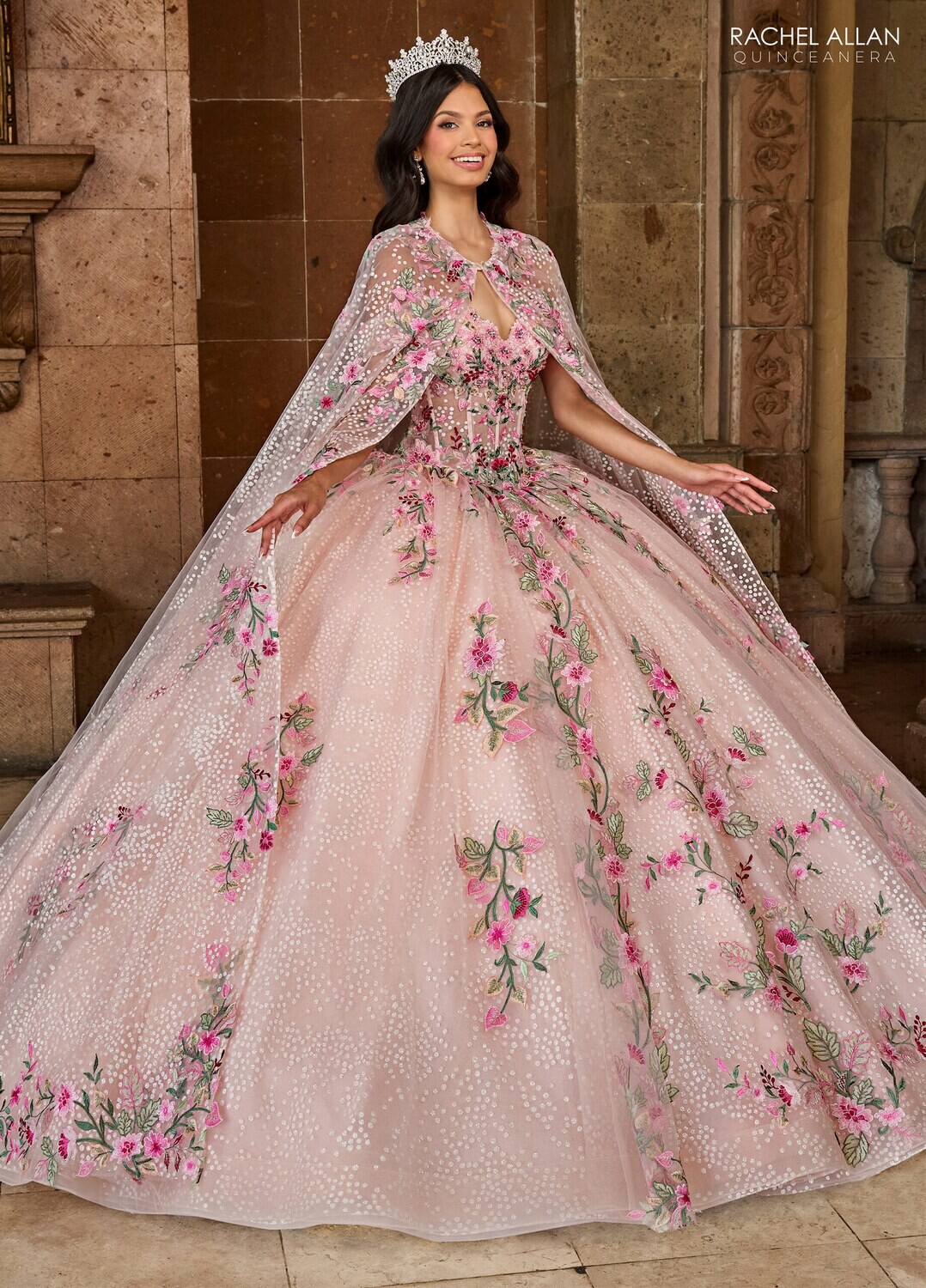 ​RQ2185 TULLE, GLITTER TULLE, APPLIQUE, BEADING BLUSH MULTI, CHAMPAGNE MULTI, LIGHT BLUE MULTI