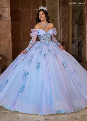 ​RQ2188 TULLE, GLITTER TULLE, APPLIQUE, BEADING, 3D FLOWERS LILAC LIGHT BLUE, RED