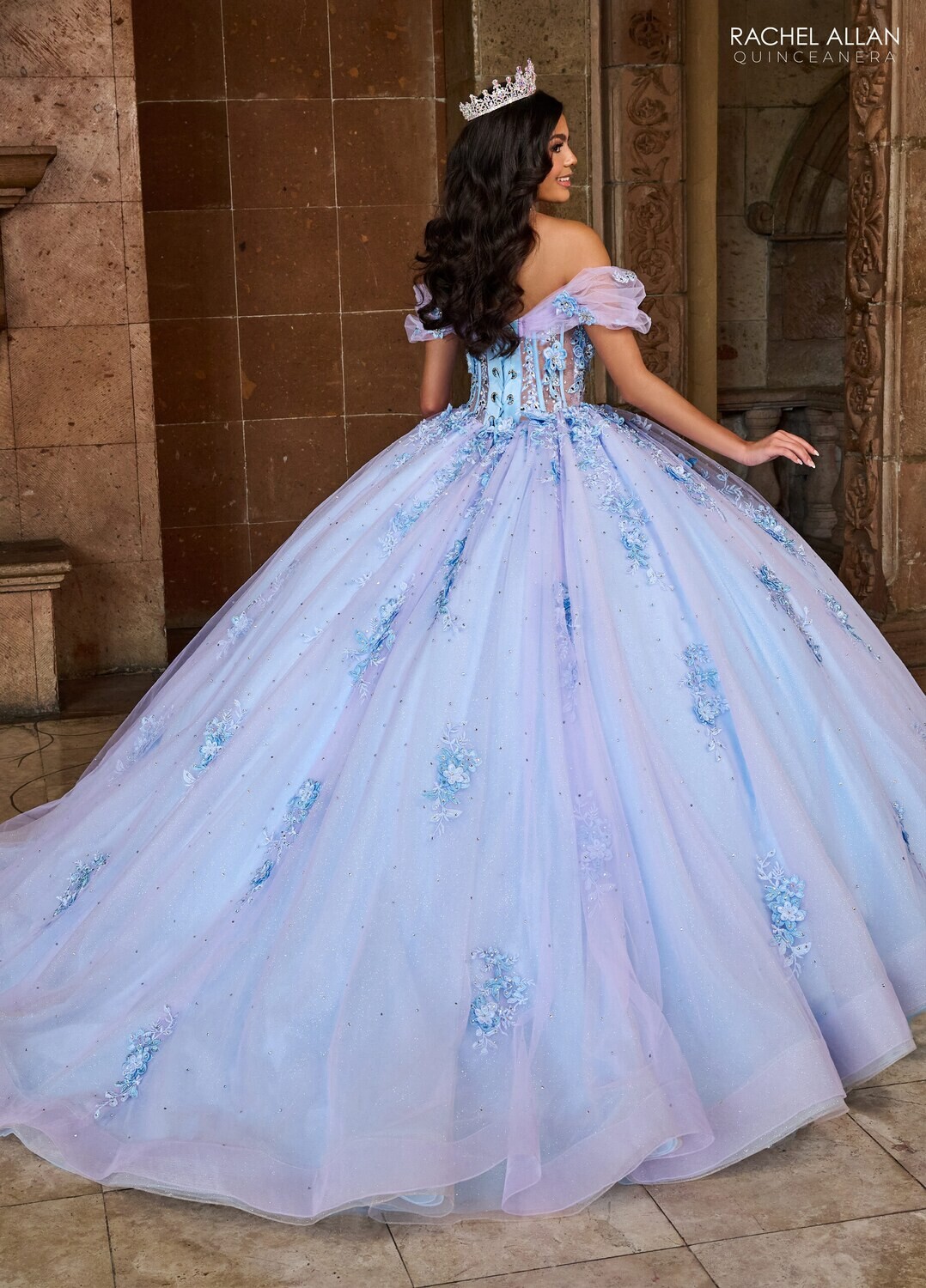 ​RQ2188 TULLE, GLITTER TULLE, APPLIQUE, BEADING, 3D FLOWERS LILAC LIGHT BLUE, RED