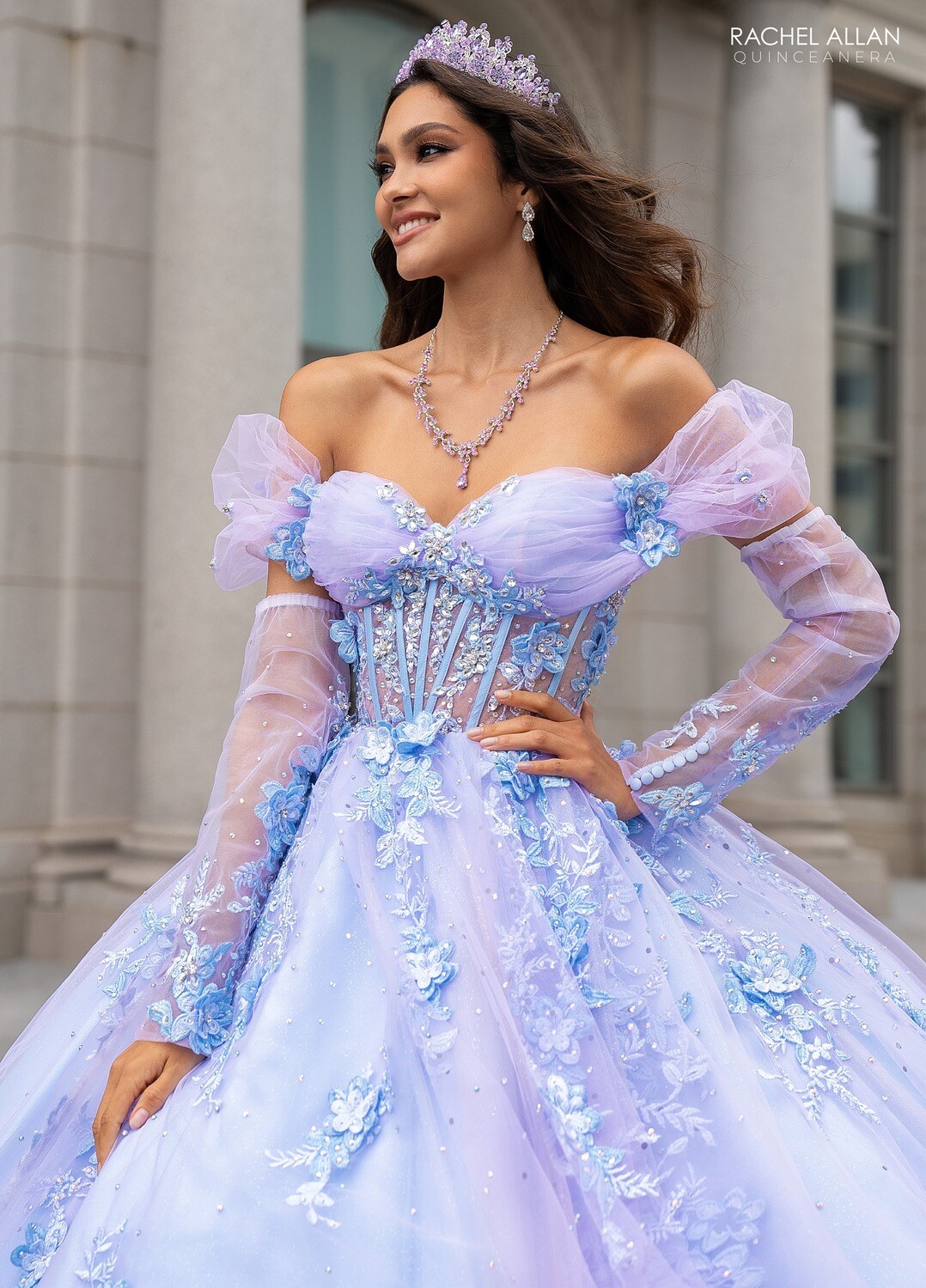 ​RQ2188 TULLE, GLITTER TULLE, APPLIQUE, BEADING, 3D FLOWERS LILAC LIGHT BLUE, RED