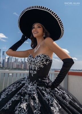 ​RQ2189 TULLE, SATIN, APPLIQUE, BEADING BLACK, BRIGHT PINK, RED