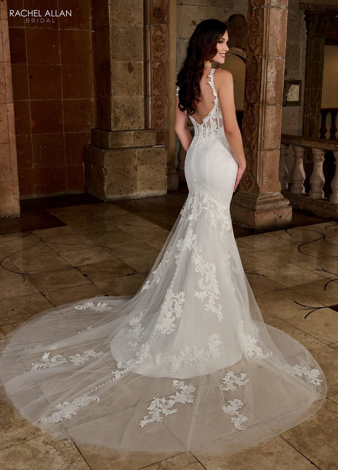 RB5056 STRETCH CREPE, TULLE, APPLIQUE, BEADING Available In: IVORY, WHITE