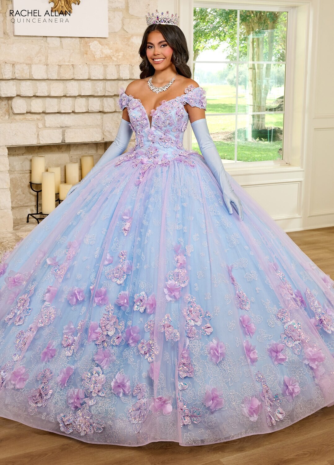 ​RQ2190 TULLE, GLITTER TULLE, APPLIQUE, BEADING LILAC LIGHT BLUE, PINK CHAMPAGNE