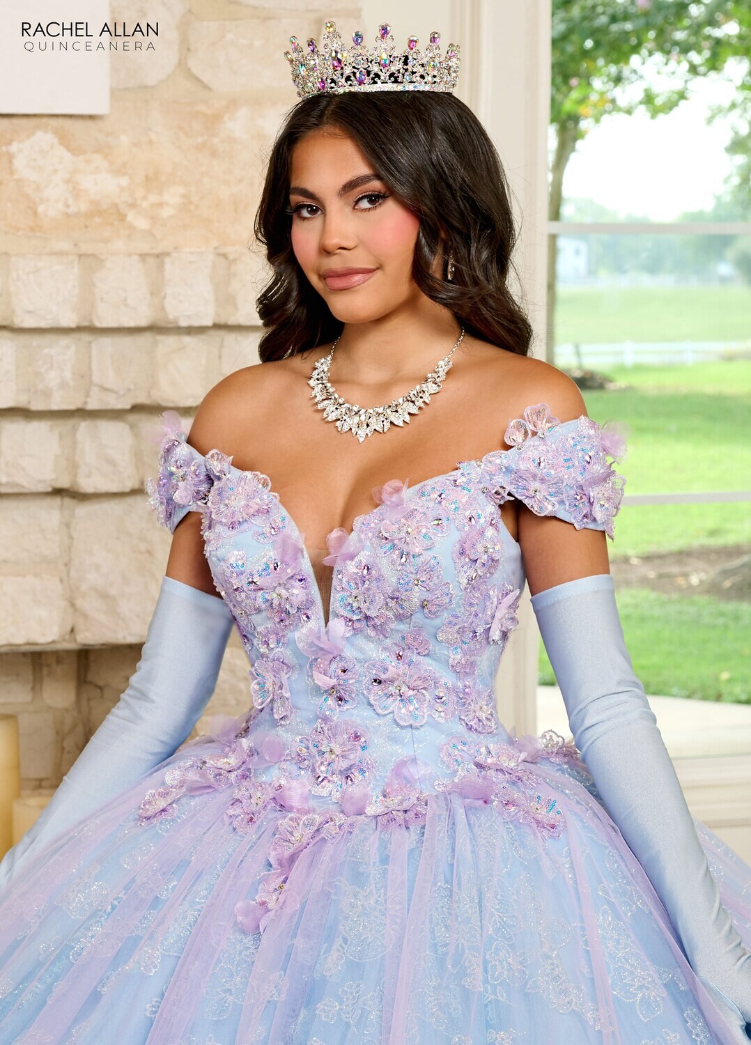 ​RQ2190 TULLE, GLITTER TULLE, APPLIQUE, BEADING LILAC LIGHT BLUE, PINK CHAMPAGNE