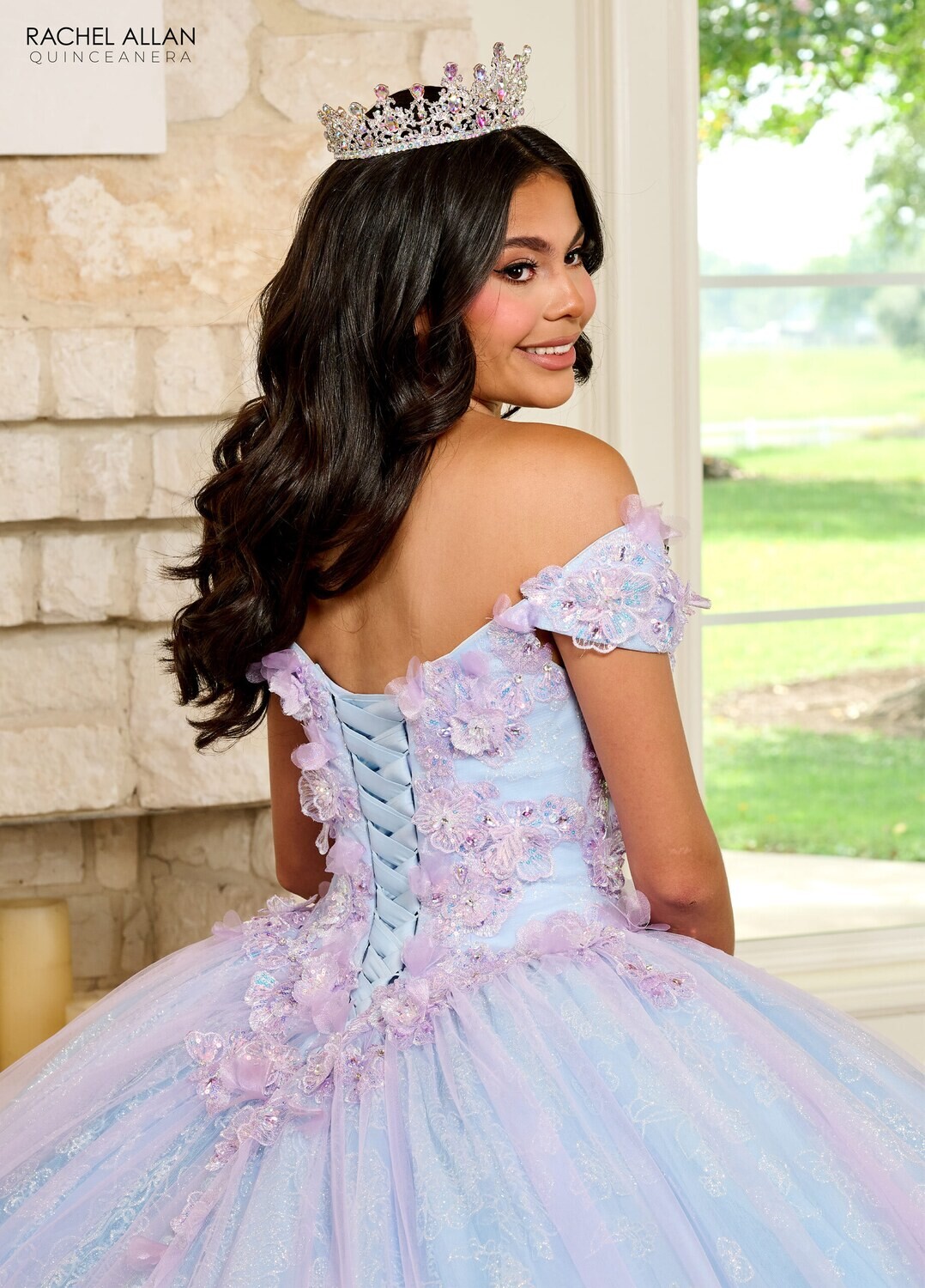 ​RQ2190 TULLE, GLITTER TULLE, APPLIQUE, BEADING LILAC LIGHT BLUE, PINK CHAMPAGNE