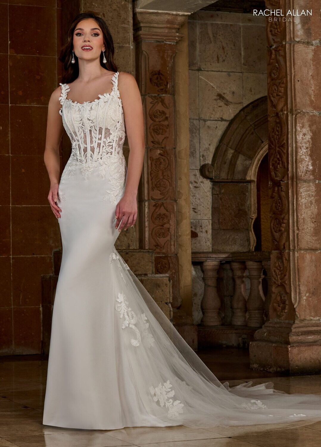 RB5056 STRETCH CREPE, TULLE, APPLIQUE, BEADING Available In: IVORY, WHITE