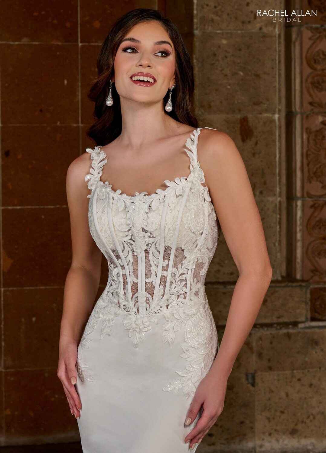 RB5056 STRETCH CREPE, TULLE, APPLIQUE, BEADING Available In: IVORY, WHITE