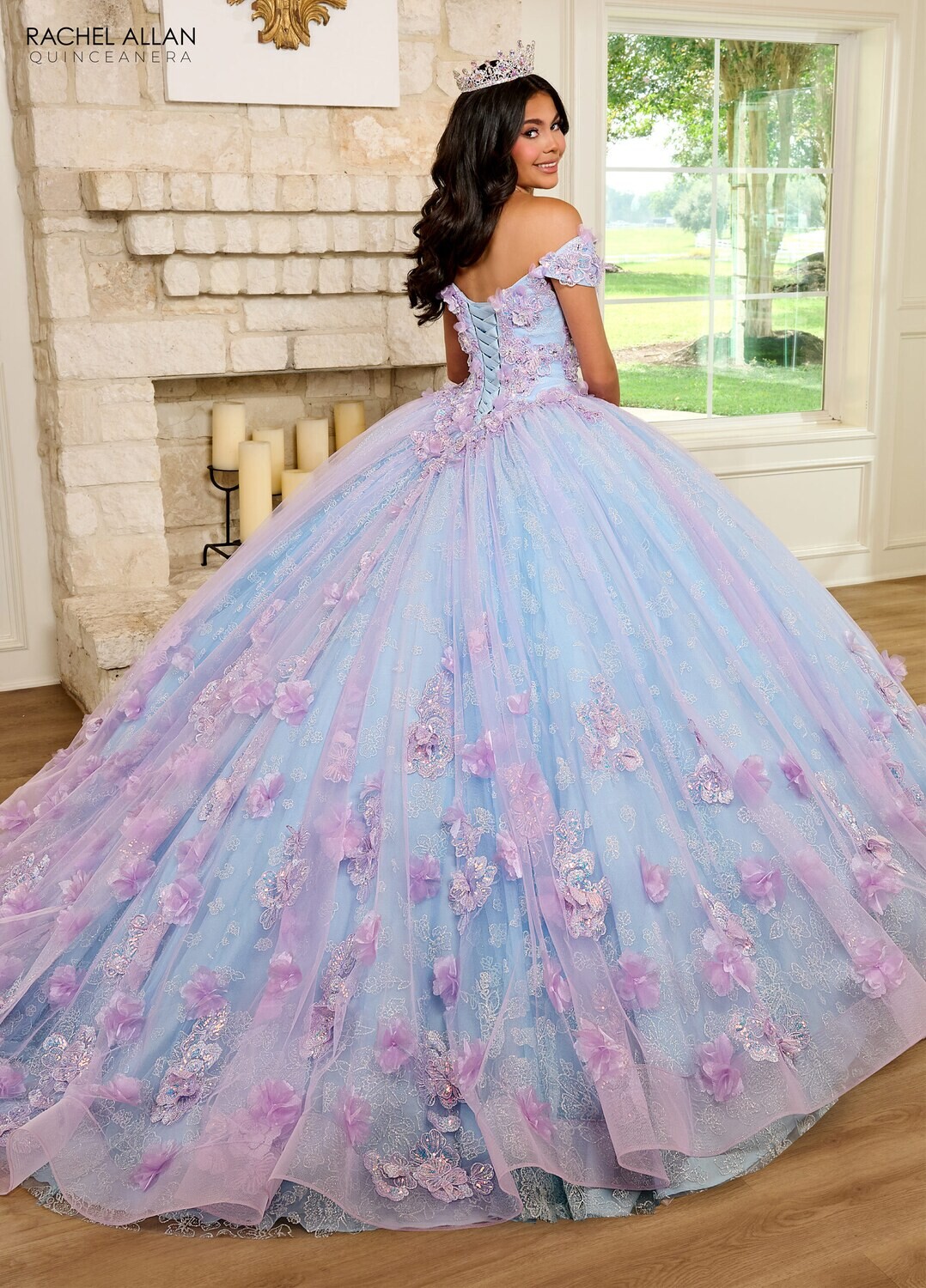 ​RQ2190 TULLE, GLITTER TULLE, APPLIQUE, BEADING LILAC LIGHT BLUE, PINK CHAMPAGNE