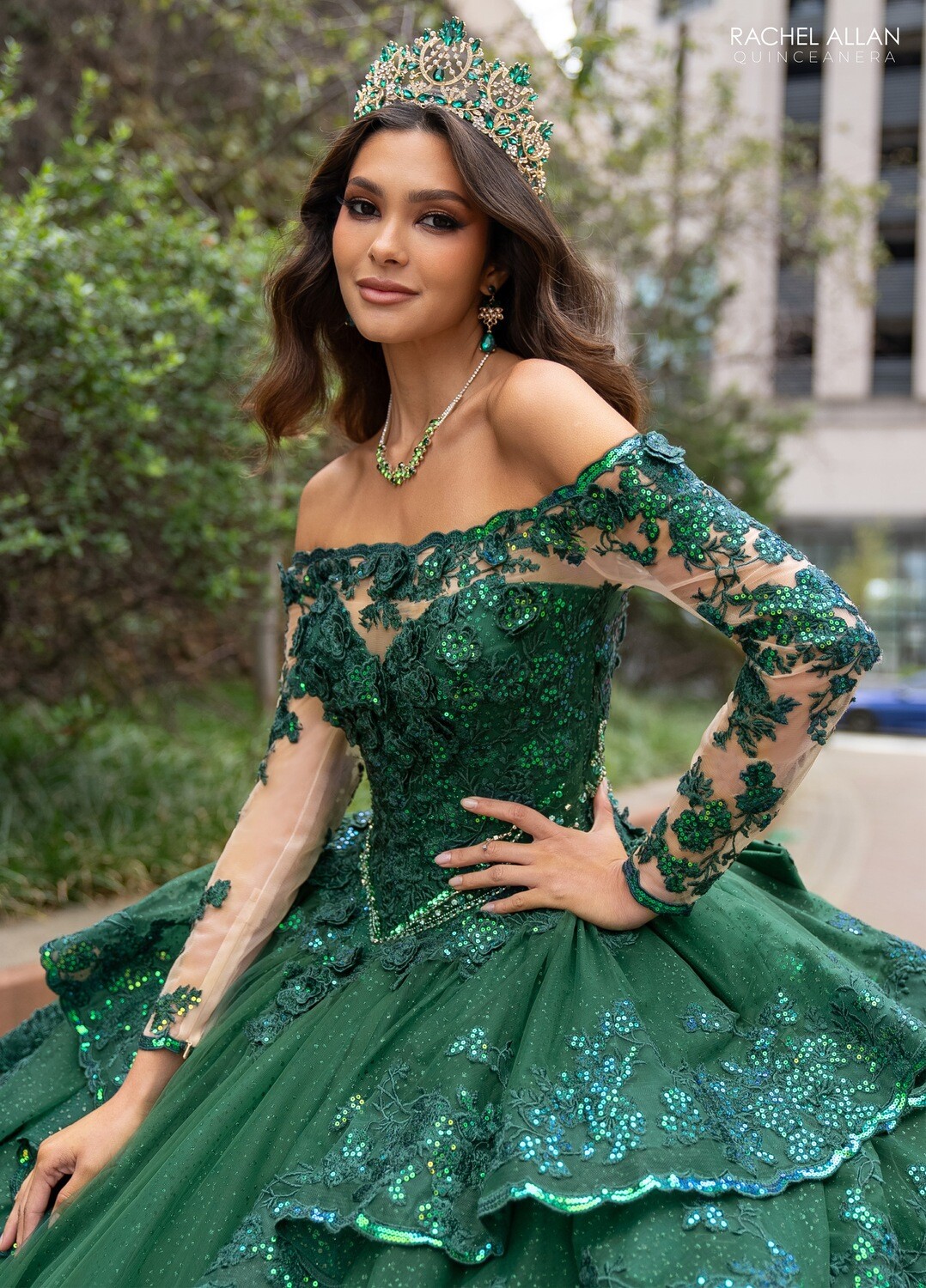 ​RQ2192 TULLE, GLITTER TULLE, APPLIQUE, BEADING EMERALD, RED