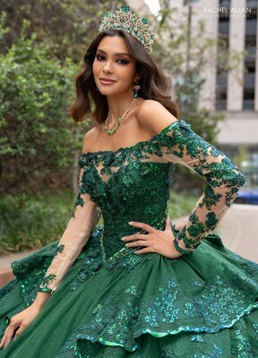RQ2192 TULLE, GLITTER TULLE, APPLIQUE, BEADING EMERALD, RED