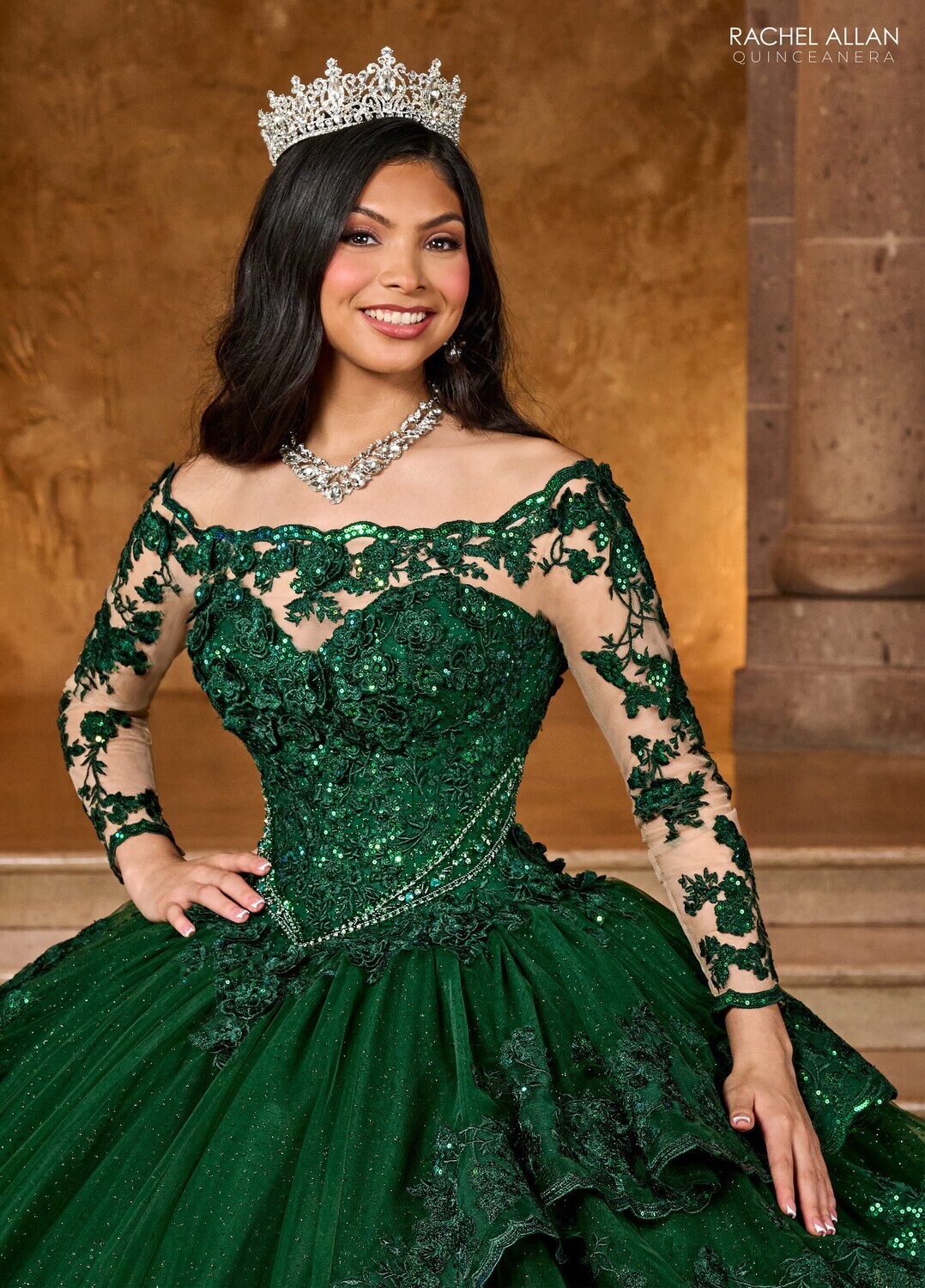 ​RQ2192 TULLE, GLITTER TULLE, APPLIQUE, BEADING EMERALD, RED