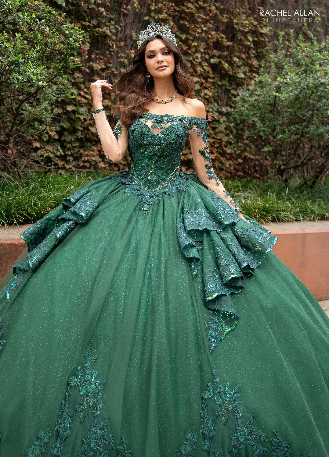 ​RQ2192 TULLE, GLITTER TULLE, APPLIQUE, BEADING EMERALD, RED