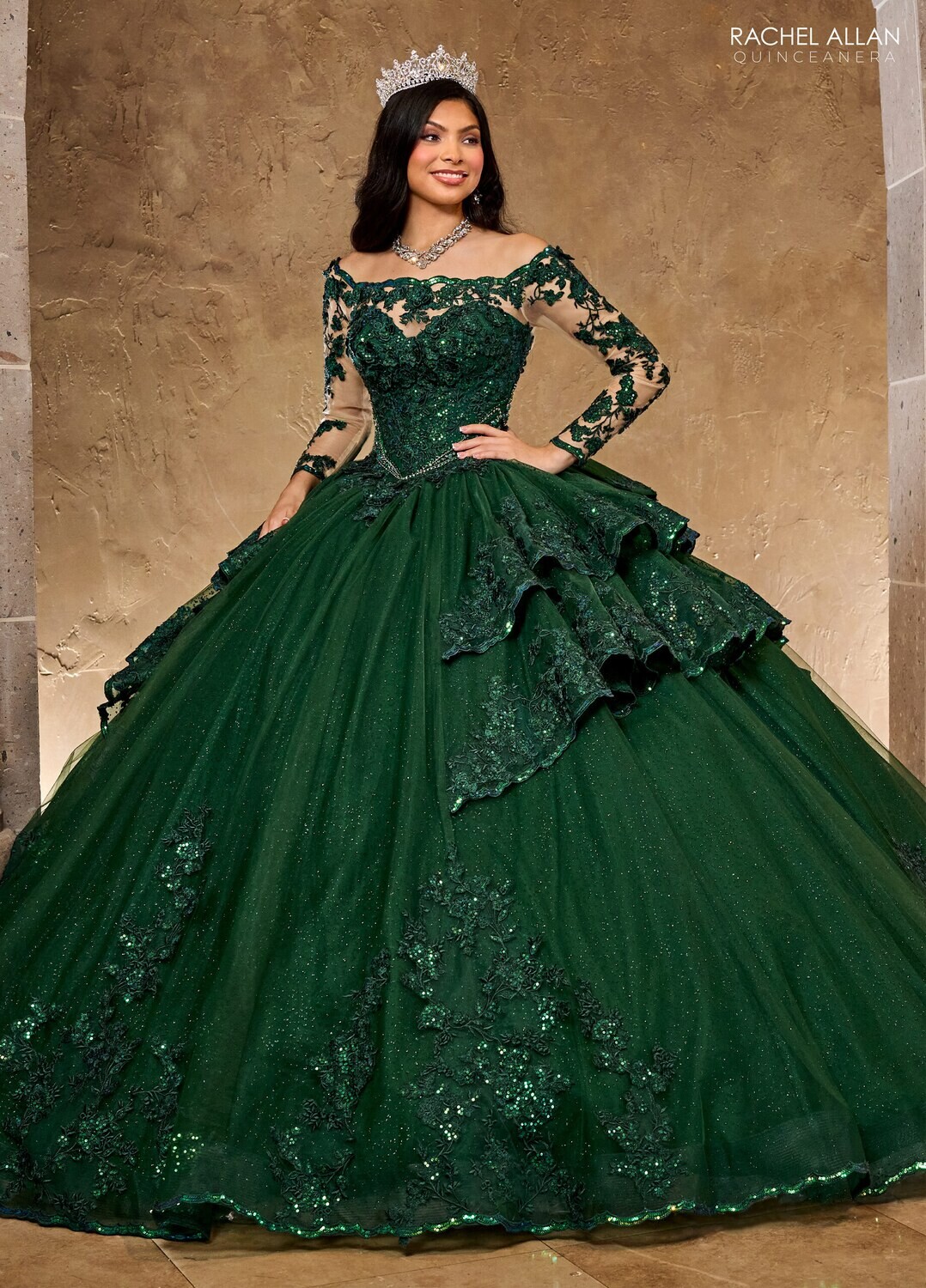 ​RQ2192 TULLE, GLITTER TULLE, APPLIQUE, BEADING EMERALD, RED