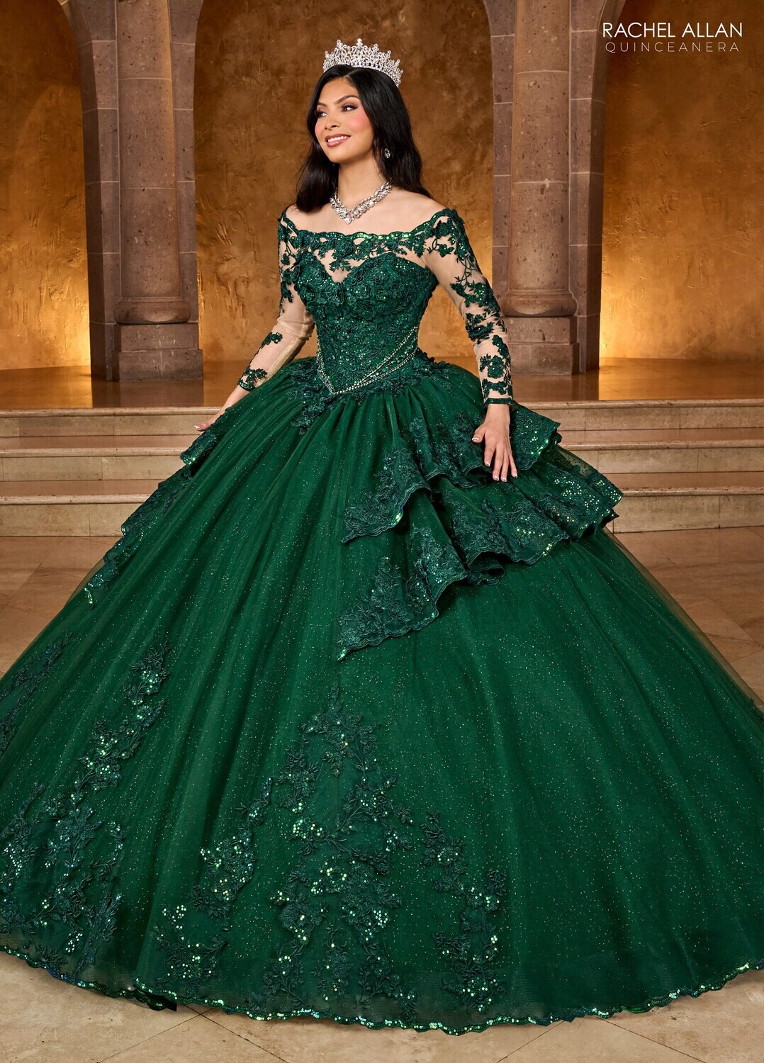 ​RQ2192 TULLE, GLITTER TULLE, APPLIQUE, BEADING EMERALD, RED