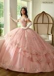 RQ1136 Fabric: 	TULLE, GLITTER TULLE, APPLIQUE, BEADING Available In: 	BLUSH IRIDESCENT, LIGHT BLUE
