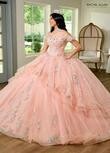 RQ1136 Fabric: 	TULLE, GLITTER TULLE, APPLIQUE, BEADING Available In: 	BLUSH IRIDESCENT, LIGHT BLUE