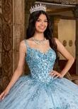RQ1136 Fabric: 	TULLE, GLITTER TULLE, APPLIQUE, BEADING Available In: 	BLUSH IRIDESCENT, LIGHT BLUE