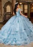 RQ1136 Fabric: 	TULLE, GLITTER TULLE, APPLIQUE, BEADING Available In: 	BLUSH IRIDESCENT, LIGHT BLUE