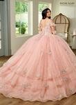 RQ1136 Fabric: 	TULLE, GLITTER TULLE, APPLIQUE, BEADING Available In: 	BLUSH IRIDESCENT, LIGHT BLUE