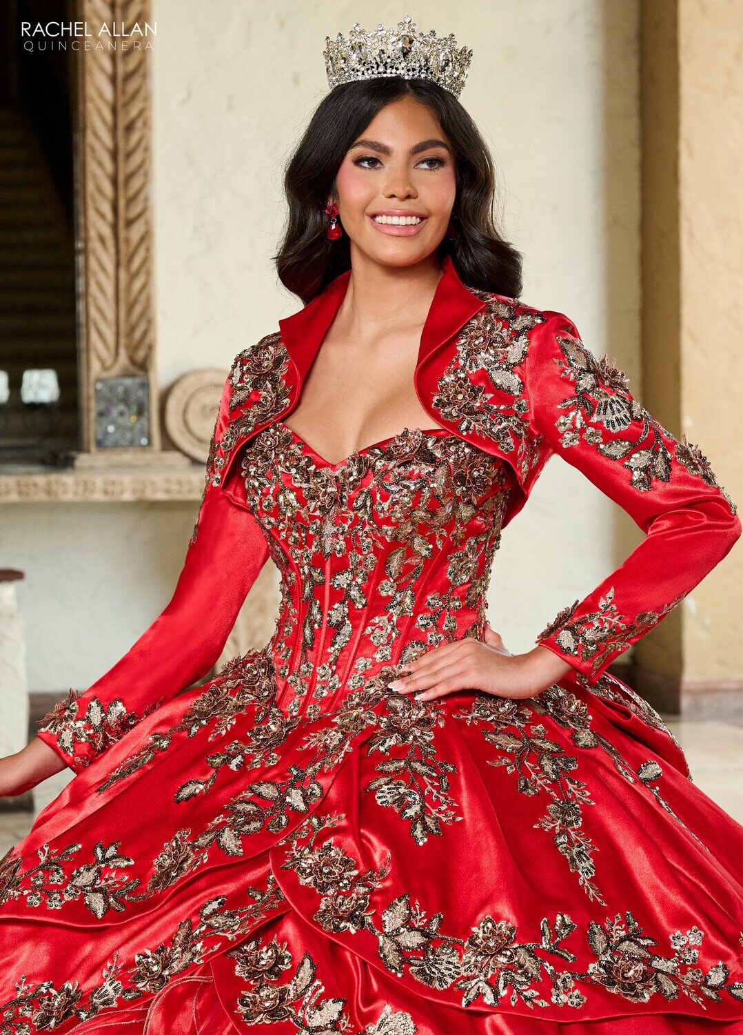 ​RQ5001 SATIN, ORGANZA, APPLIQUE, BEADING Available In: RED GOLD, WHITE GOLD