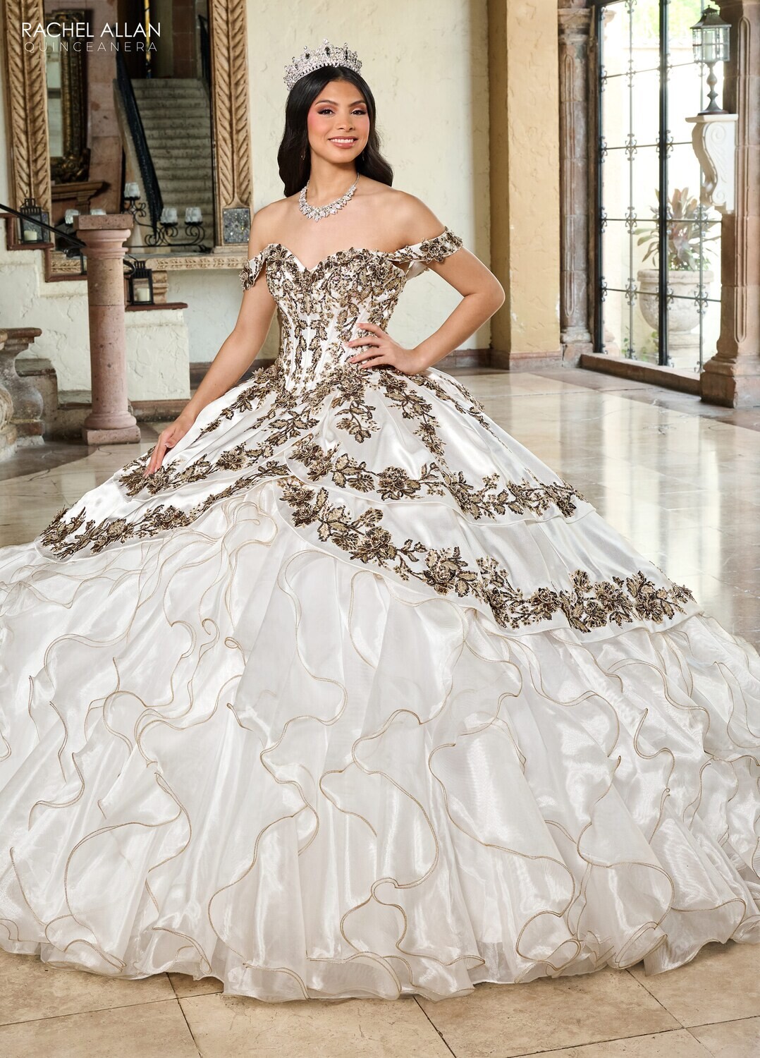 ​RQ5001 SATIN, ORGANZA, APPLIQUE, BEADING Available In: RED GOLD, WHITE GOLD