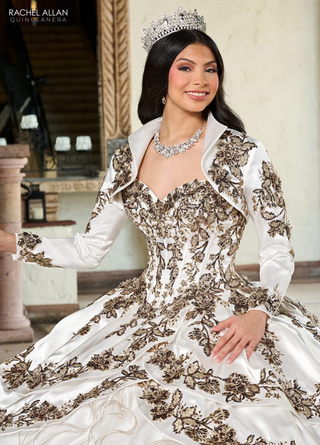 ​RQ5001 SATIN, ORGANZA, APPLIQUE, BEADING Available In: RED GOLD, WHITE GOLD