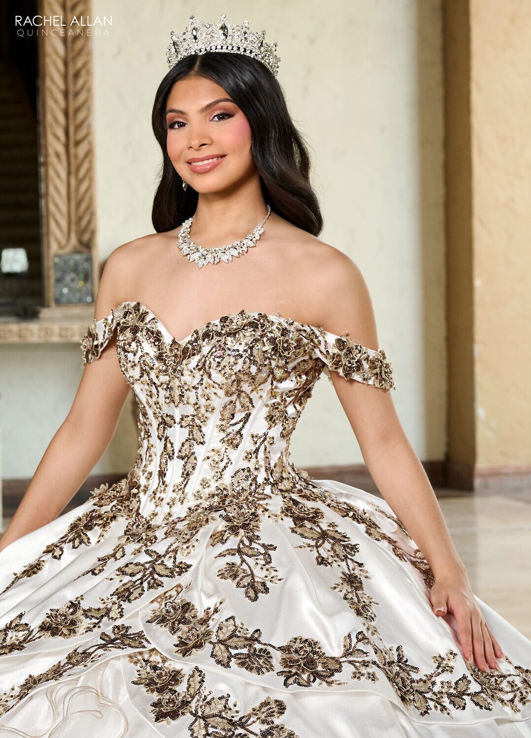 ​RQ5001 SATIN, ORGANZA, APPLIQUE, BEADING Available In: RED GOLD, WHITE GOLD