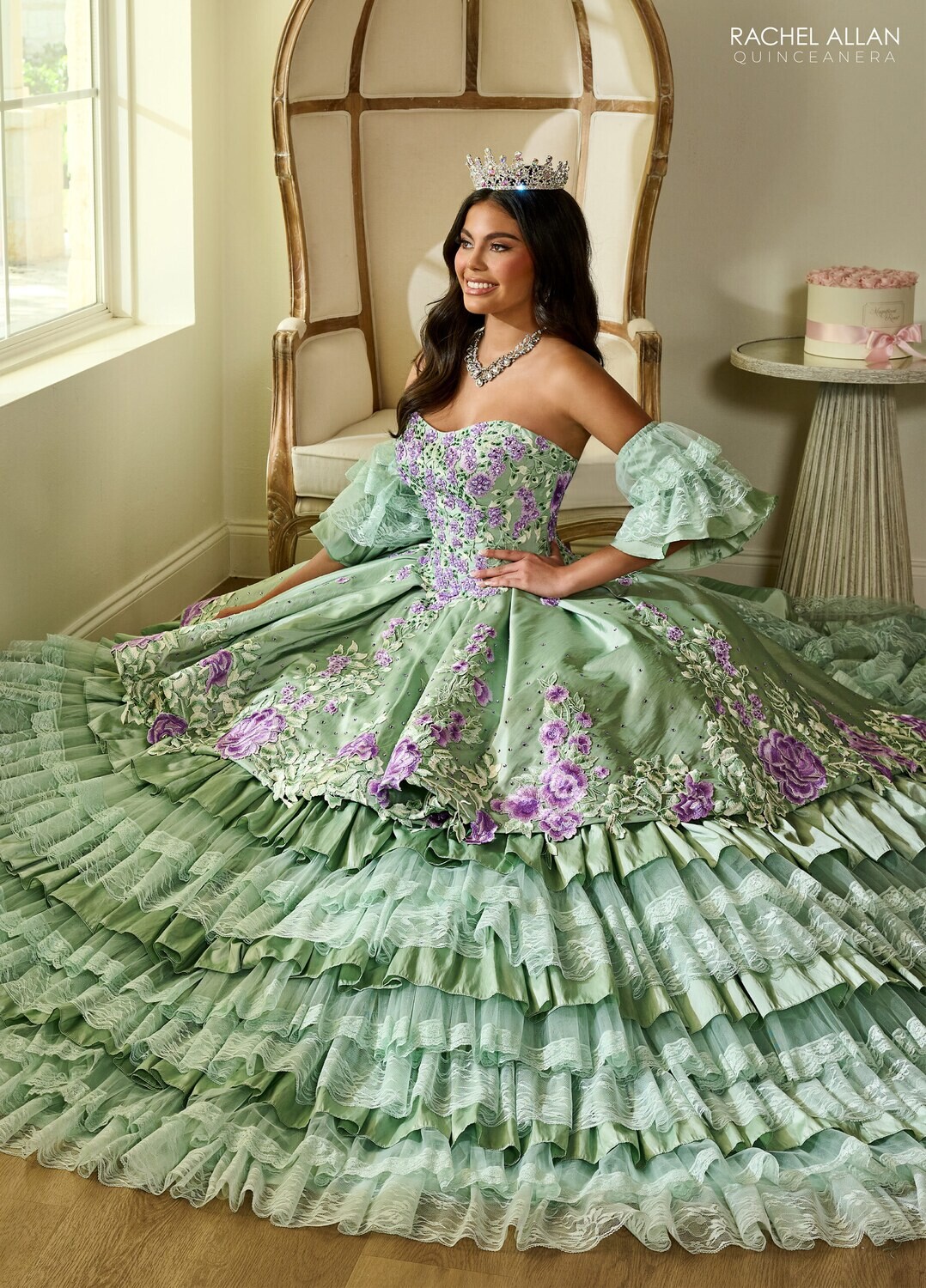 ​RQ5002 TAFFETA, LACE, APPLIQUE, BEADING Available In: BLACK MULTI, SAGE MULTI, WHITE MULTI