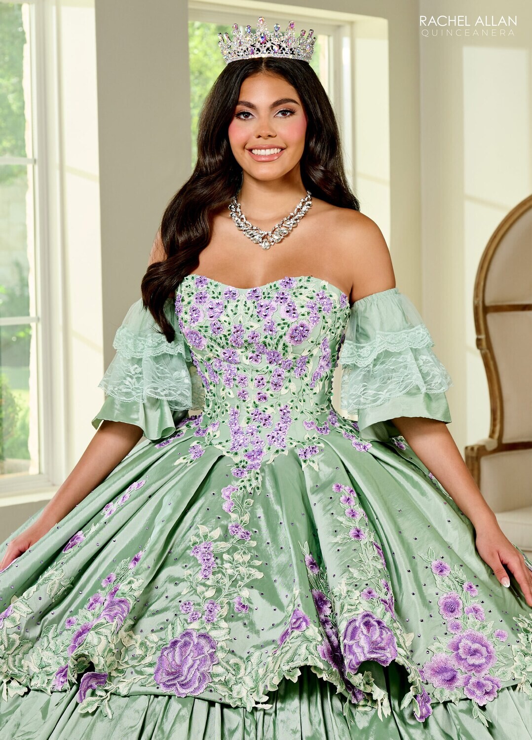 ​RQ5002 TAFFETA, LACE, APPLIQUE, BEADING Available In: BLACK MULTI, SAGE MULTI, WHITE MULTI