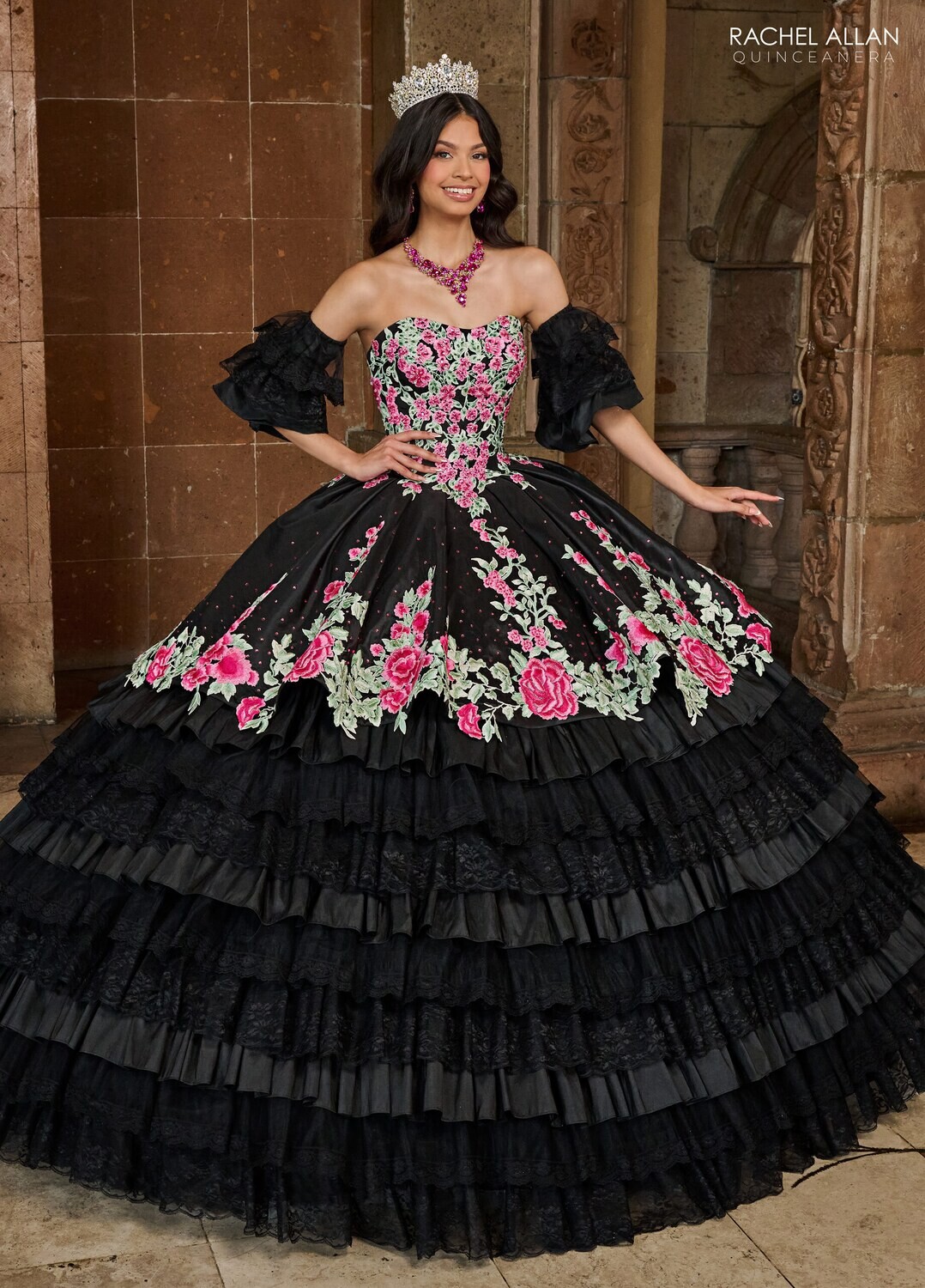 ​RQ5002 TAFFETA, LACE, APPLIQUE, BEADING Available In: BLACK MULTI, SAGE MULTI, WHITE MULTI