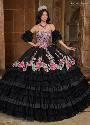 ​RQ5002 TAFFETA, LACE, APPLIQUE, BEADING Available In: BLACK MULTI, SAGE MULTI, WHITE MULTI