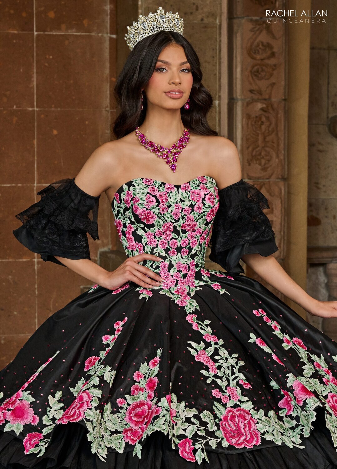 ​RQ5002 TAFFETA, LACE, APPLIQUE, BEADING Available In: BLACK MULTI, SAGE MULTI, WHITE MULTI
