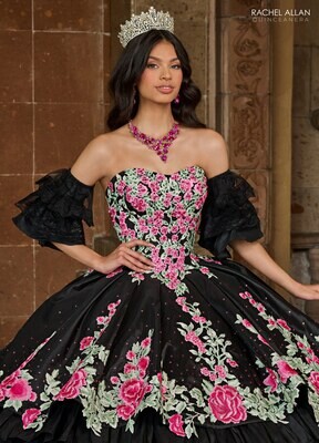 ​RQ5002 TAFFETA, LACE, APPLIQUE, BEADING Available In: BLACK MULTI, SAGE MULTI, WHITE MULTI