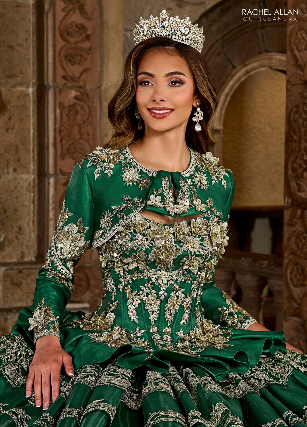 ​RQ5003 SATIN, TULLE, GLITTER TULLE, LACE, APPLIQUE, BEADING Available In EMERALD GOLD, WHITE GOLD