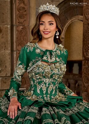 ​RQ5003 SATIN, TULLE, GLITTER TULLE, LACE, APPLIQUE, BEADING Available In EMERALD GOLD, WHITE GOLD