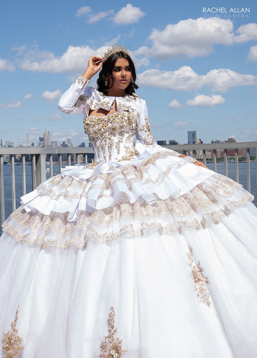 ​RQ5003 SATIN, TULLE, GLITTER TULLE, LACE, APPLIQUE, BEADING Available In EMERALD GOLD, WHITE GOLD