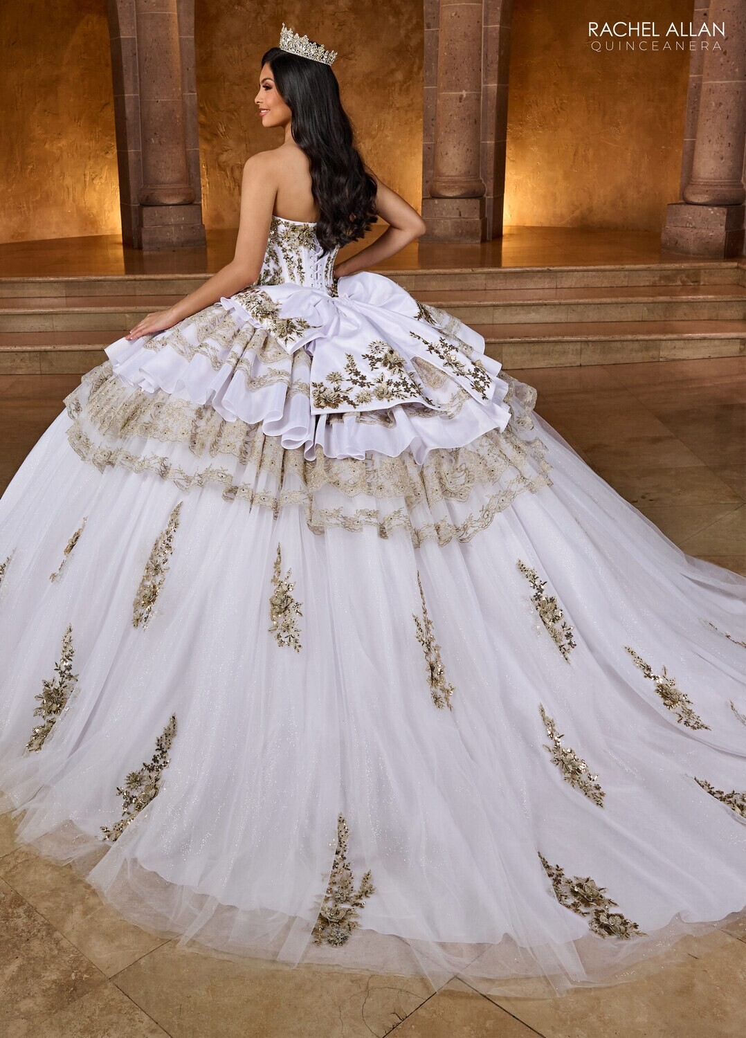 ​RQ5003 SATIN, TULLE, GLITTER TULLE, LACE, APPLIQUE, BEADING Available In EMERALD GOLD, WHITE GOLD