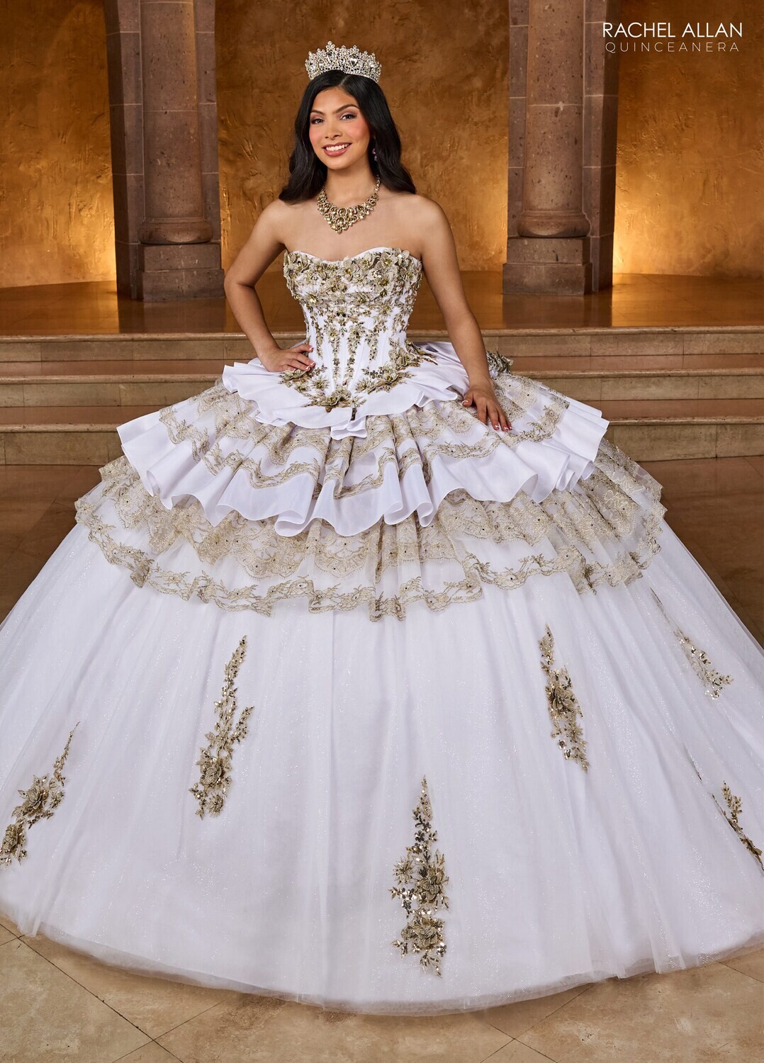 ​RQ5003 SATIN, TULLE, GLITTER TULLE, LACE, APPLIQUE, BEADING Available In EMERALD GOLD, WHITE GOLD