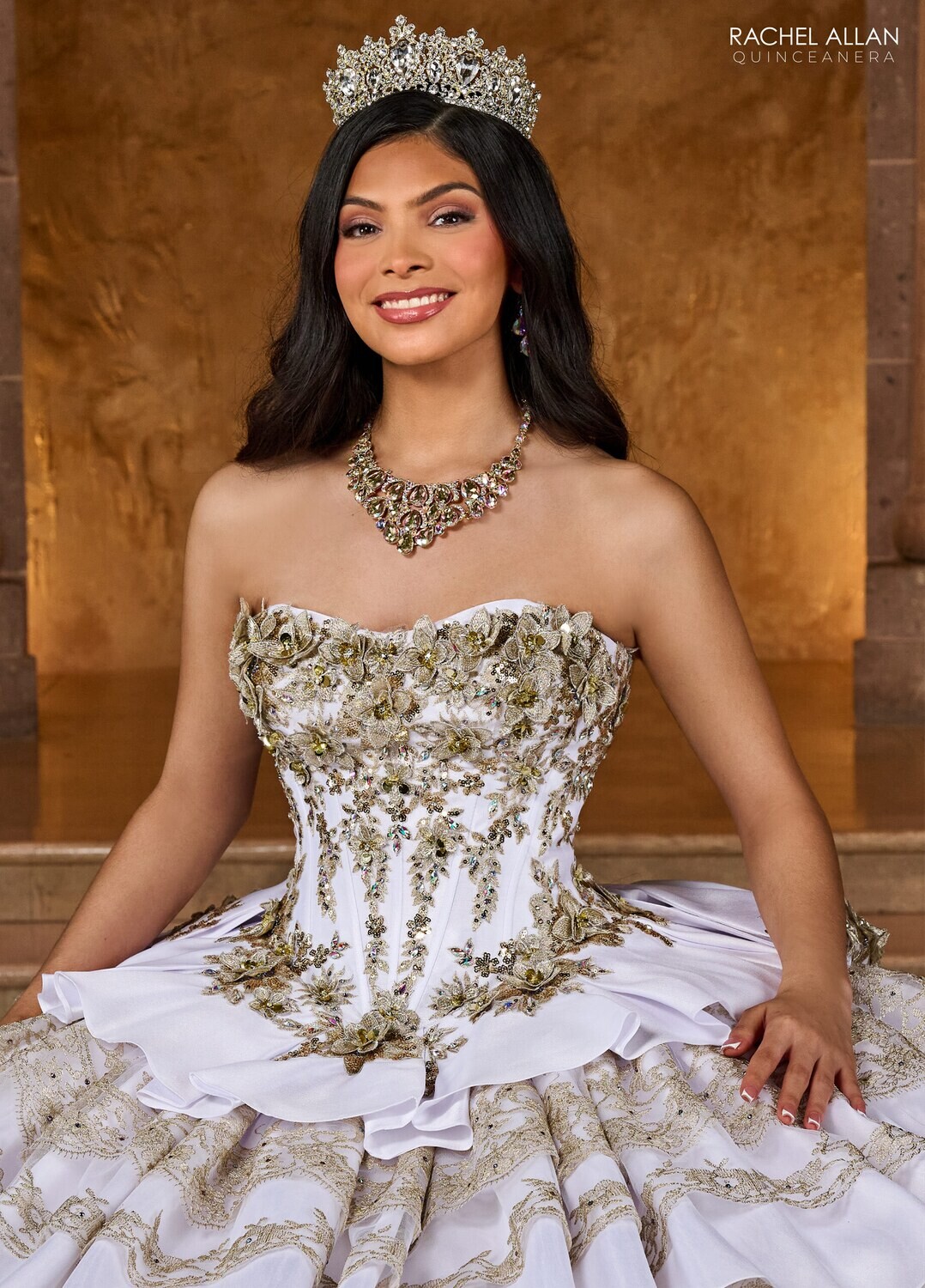 ​RQ5003 SATIN, TULLE, GLITTER TULLE, LACE, APPLIQUE, BEADING Available In EMERALD GOLD, WHITE GOLD